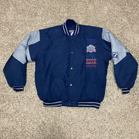 Vintage Logo 7 90’s Super Bowl XXVII Cowboys vs Bills Puffer Jacket Men Sz Large - Picture 1 of 14